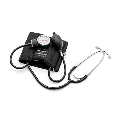 Tensiómetro aneroide con Fonendo AARON® | brazalete ajustable. Kit profesional para la medición de tensión arterial con fonendo. Esfigmomanómetro aneroide.
