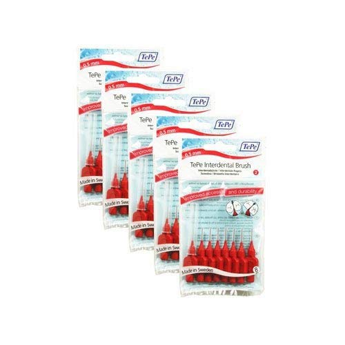 TePe - Cepillo interdental (0,5 mm, tamaño 2, 5 unidades), color rojo