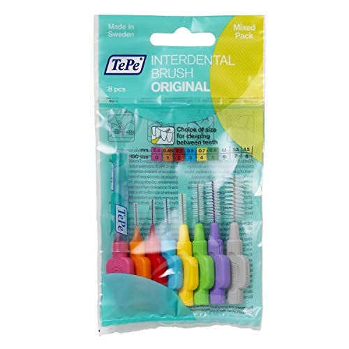 Tepe - Lote de 8 cabezales interdentales para cepillo de dientes (con colgador, varios tamaños), multicolor