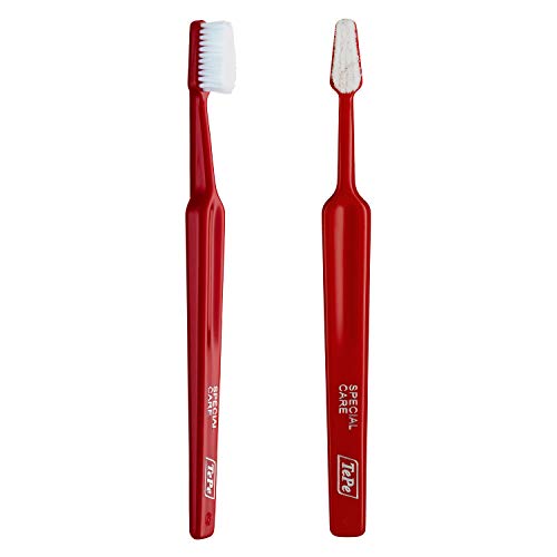 TePeSpecial Care Cepillo de dientes ultra-suave/Cepillo manual para tejido bucal sensible/Indicado para uso post-operatorio/Tamaño regular/Color rojo