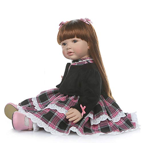 Terabithia 24" Realista Pelo Largo y Recto Princesa Reborn Muñecas para niños pequeños en Vinilo de Silicona Suave Cuerpo de Peluche Recién Nacido Bebé Niña Muñeca Se ve Real y se Siente Real