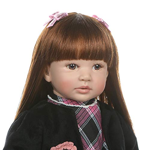 Terabithia 24" Realista Pelo Largo y Recto Princesa Reborn Muñecas para niños pequeños en Vinilo de Silicona Suave Cuerpo de Peluche Recién Nacido Bebé Niña Muñeca Se ve Real y se Siente Real
