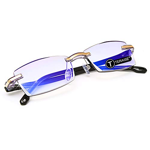 TERAISE Gafas de lectura sin montura Moda Corte de diamante Diseño antifatiga Lente transparente Lectores de anteojos para hombres(1.0X)