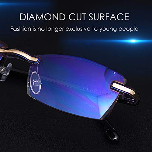 TERAISE Gafas de lectura sin montura Moda Corte de diamante Diseño antifatiga Lente transparente Lectores de anteojos para hombres(1.0X)