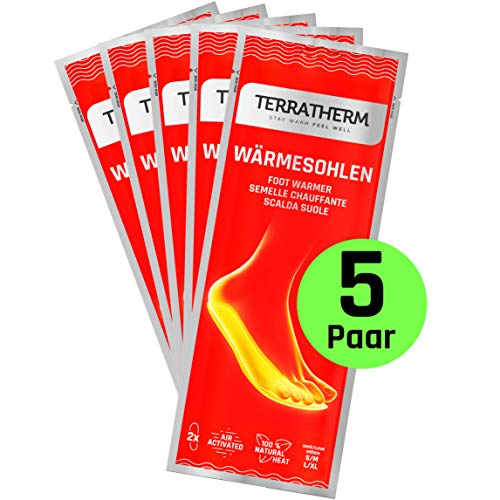 TerraTherm Plantillas Calentadoras- 5 Pares L, Plantillas Calentadoras, Almohadillas térmicas, 100% Calor Natural, Almohadillas térmicas con Forma de Plantillas para 8 Horas de pies Calientes