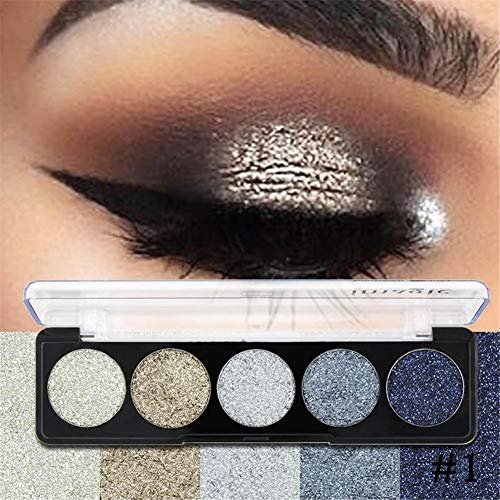 terynbat IMAGIC 5 Colores Brillo en Polvo Lentejuelas Sombra de Ojos Paleta de Sombras de Ojos Kit de Maquillaje Set Maquillaje Caja Profesional