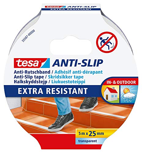 tesa 55587-00000-00 Cinta Antideslizante Suelos (5 m x 25 mm), Transparente