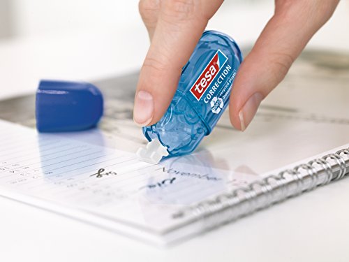 tesa Mini Roller Corrector ecoLogo - Paquete de 2 Cintas Correctoras Ergonómicas Pequeñas Azul y Rosa - Dimensiones de la Cinta 6 m x 5 mm