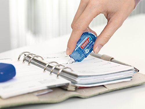 tesa Mini Roller Corrector ecoLogo - Paquete de 2 Cintas Correctoras Ergonómicas Pequeñas Azul y Rosa - Dimensiones de la Cinta 6 m x 5 mm