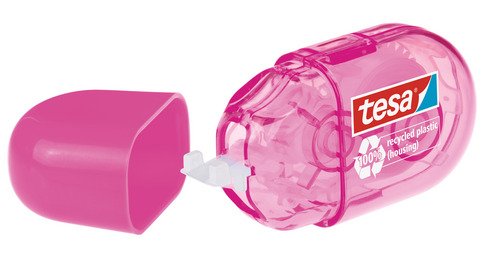 tesa Mini Roller Corrector ecoLogo - Paquete de 2 Cintas Correctoras Ergonómicas Pequeñas Azul y Rosa - Dimensiones de la Cinta 6 m x 5 mm