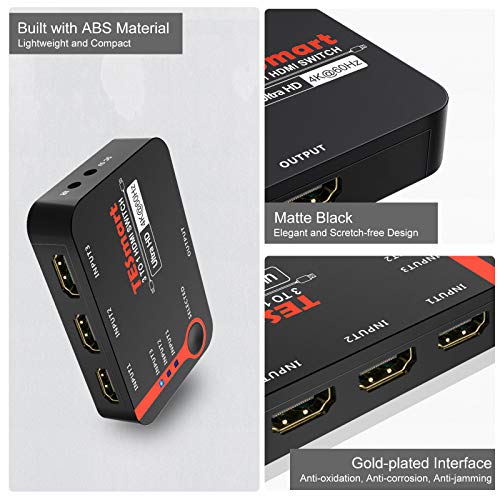 TESmart HDMI Switch, Conmutador HDMI 3 Entradas 1 Salida HDMI Switch 3x1 4K @ 60Hz 4: 4: 4 HDMI (Negro)