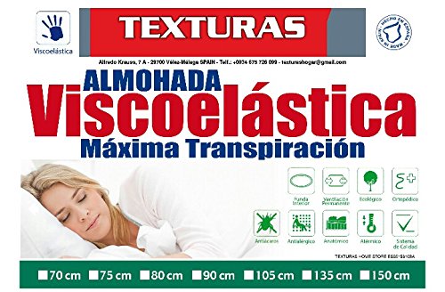 TEXTURAS HOME Secret Almohada VISCOELASTICA Aloe Vera Last Foam Tejido Aloe Vera con Hilo de Oro y Doble Funda (Varios tamaños Disponibles) (PROMOPACK 2 Almohadas 75X35)