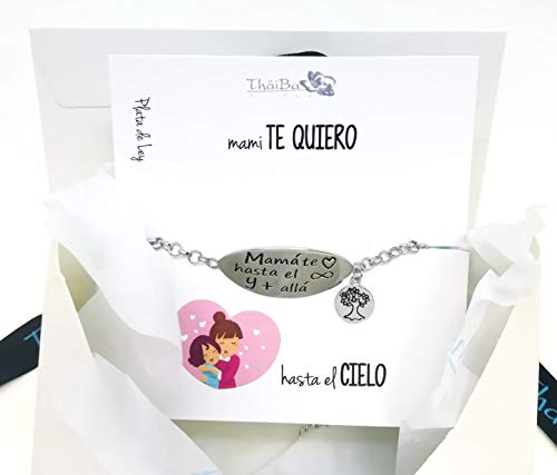Thäiba Bijoux Pulsera Plata 925 Mamá, Te Quiero mamá, te Quiero hasta el Infinito y más allá.