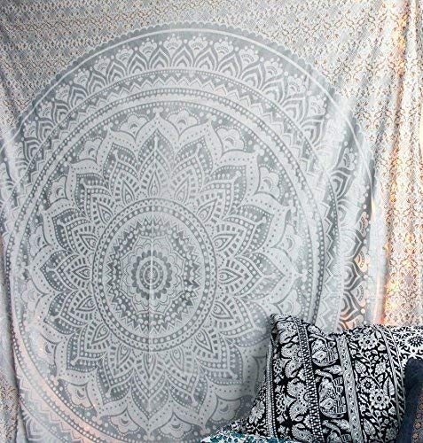 THE ART BOX Tapiz Tapiz Indio Tapiz de Pared Hippie algodón decoración de la Pared Tapiz Bohemio Boho decoración Pared Manta (Silver & White, Double 85x55 Inches)