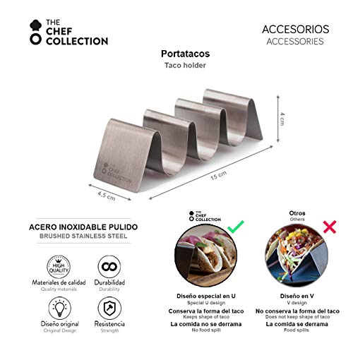 THE CHEF COLLECTION – Portatacos, Accesorio de cocina, soporte para tacos de acero inoxidable, 15,0x4,5x4,0 cm.