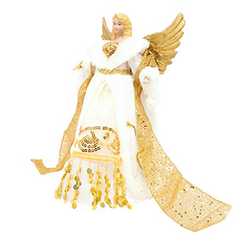 The Christmas Workshop 82050, 30 cm de árbol de Navidad de Ángel tradicional en la parte superior, crema/dorado