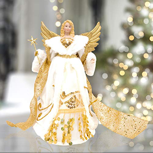 The Christmas Workshop 82050, 30 cm de árbol de Navidad de Ángel tradicional en la parte superior, crema/dorado