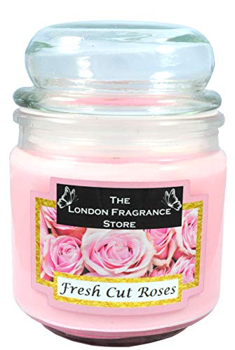 THE LONDON FRAGRANCE STORE - Vela Perfumada Cera de Soja - Aceites Aromáticos 75 Horas - Rosas - Mediano - En Frasco - Mecha de Algodón - Rosa
