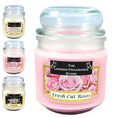 THE LONDON FRAGRANCE STORE - Vela Perfumada Cera de Soja - Aceites Aromáticos 75 Horas - Rosas - Mediano - En Frasco - Mecha de Algodón - Rosa