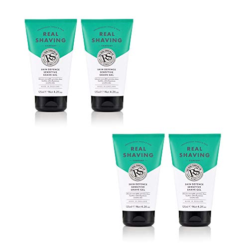 The Real Shaving Company Skin Defence Sensitive Shave Gel - Ultimate razor glide, precision shave, Soothes, calms & protects sensitive skin. 4 x 125 ml