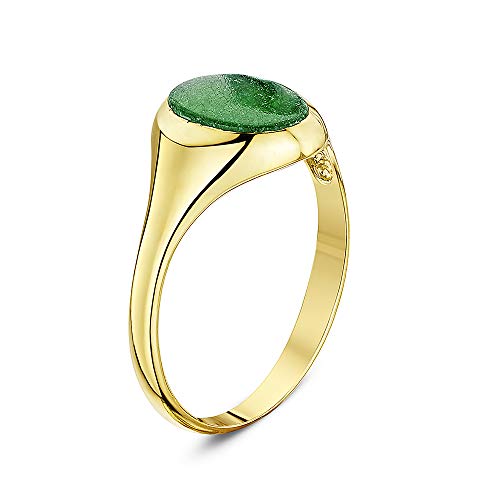 Theia Sortija de Sello para Caballeros en Oro Amarillo, 9K, Forma Ovalada, Montada con Piedra Jade Verde de 10x8mm - Tamaño 15.5