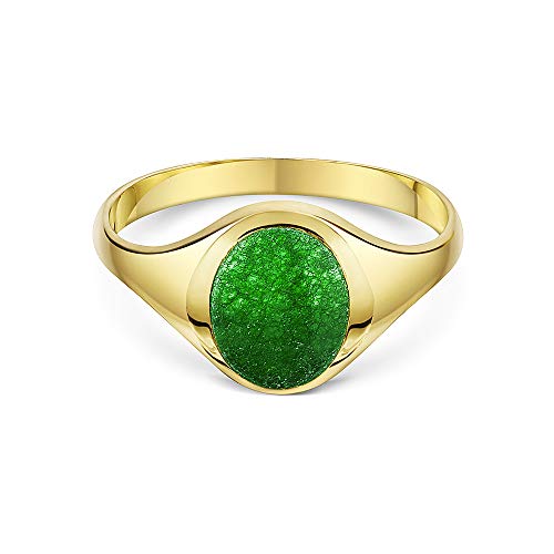 Theia Sortija de Sello para Caballeros en Oro Amarillo, 9K, Forma Ovalada, Montada con Piedra Jade Verde de 10x8mm - Tamaño 15.5