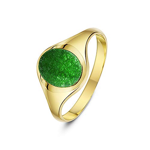Theia Sortija de Sello para Caballeros en Oro Amarillo, 9K, Forma Ovalada, Montada con Piedra Jade Verde de 10x8mm - Tamaño 15.5