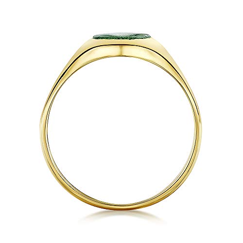 Theia Sortija de Sello para Caballeros en Oro Amarillo, 9K, Forma Ovalada, Montada con Piedra Jade Verde de 10x8mm - Tamaño 15.5