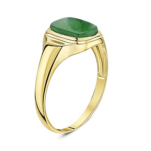 Theia Sortija de Sello para Caballeros en Oro Amarillo de 9k, Forma de Almohadilla, Montada con Piedra Jade Verde de 10x8mm - Tamaño 18