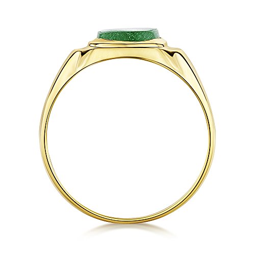 Theia Sortija de Sello para Caballeros en Oro Amarillo de 9k, Forma de Almohadilla, Montada con Piedra Jade Verde de 10x8mm - Tamaño 18