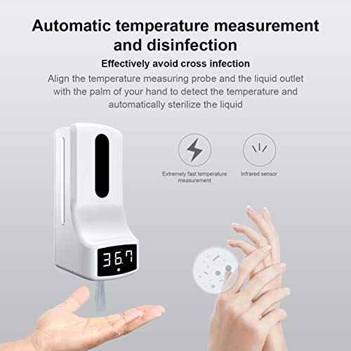 TIANG Termómetro Colgante sin Contacto con dispensador de desinfectante de Manos, termómetro Corporal automático de Prueba rápida 0.5S para oficinas en el hogar, escuelas, supermercados