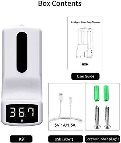 TIANG Termómetro Colgante sin Contacto con dispensador de desinfectante de Manos, termómetro Corporal automático de Prueba rápida 0.5S para oficinas en el hogar, escuelas, supermercados