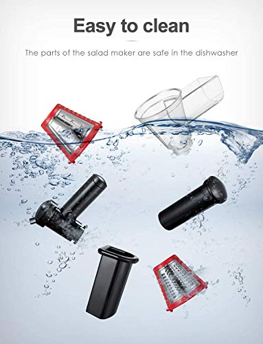 TIBEK Rallador Electrico de Verduras y Fruta, Cortador Verduras Eléctrico 200W con 6 Accesorios, Verduras, Queso, Frutas y Batidos, Sin BPA (Plata/Rojo)