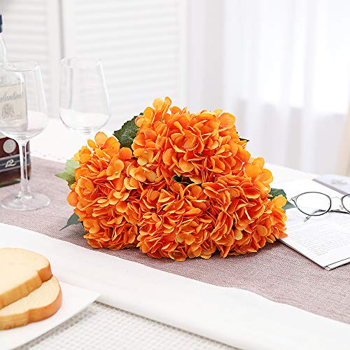 Tifuly Artificial Hydrangea Flower, 5 PCS Ramos de hortensias de Seda de Tallo Largo para Bodas, hogar, Hotel, decoración de Fiestas, centros de Mesa(Naranja)