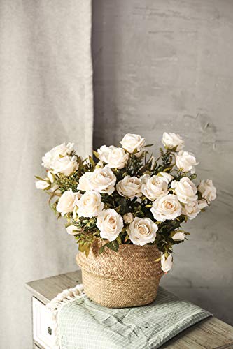 Tifuly Rosas Artificiales, 2 Ramos 12 Flores de Seda Cabezas de Flores Falsos capullos de Rosas para el hogar Oficina Hotel Decoración de la Boda, Arreglo Floral, Centros de Mesa(Blanco Crema)