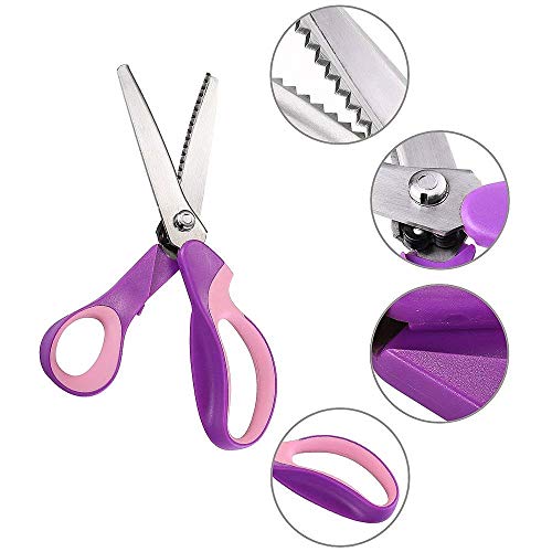 Tijeras Dentadas plástico Tijeras jteng Ondas zacken Zig Zag Tijeras Acero inoxidable Tijeras Cortador Tijeras zigzag con comodidad asas para hobby, manualidades y manualidades 23.5 cm (Púrpura)