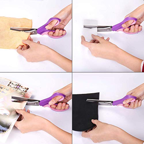 Tijeras Dentadas plástico Tijeras jteng Ondas zacken Zig Zag Tijeras Acero inoxidable Tijeras Cortador Tijeras zigzag con comodidad asas para hobby, manualidades y manualidades 23.5 cm (Púrpura)