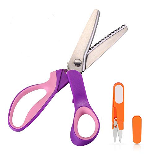 Tijeras Dentadas plástico Tijeras jteng Ondas zacken Zig Zag Tijeras Acero inoxidable Tijeras Cortador Tijeras zigzag con comodidad asas para hobby, manualidades y manualidades 23.5 cm (Púrpura)