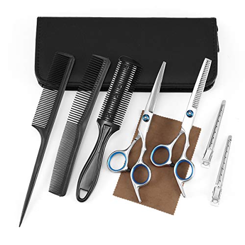 Tijeras Peluqueria Profesional, HOCOSY Juego de tijeras de peluquería para entresacar el cabello, tijeras de peluquería con capa de barbero y peine de maquinilla de afeitar, clips, con Bolsa
