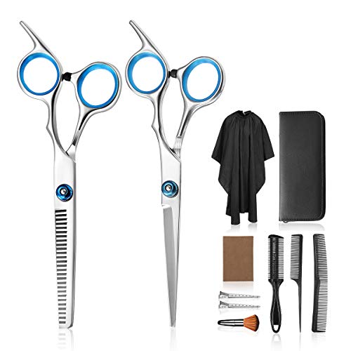 Tijeras Peluqueria Profesional, HOCOSY Juego de tijeras de peluquería para entresacar el cabello, tijeras de peluquería con capa de barbero y peine de maquinilla de afeitar, clips, con Bolsa