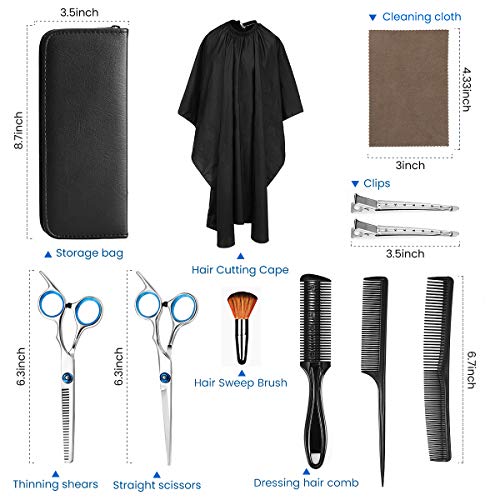 Tijeras Peluqueria Profesional, HOCOSY Juego de tijeras de peluquería para entresacar el cabello, tijeras de peluquería con capa de barbero y peine de maquinilla de afeitar, clips, con Bolsa