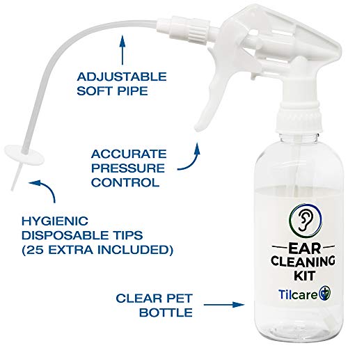 Tilcare Kit Limpiador de oídos con Aspirador Electrico– Sistema de lavado de oídos– Kit de limpieza para oídos perfectos – Incluye Lavabo, Jeringa, Kit Curetas, Toalla y 30 Puntas Desechables