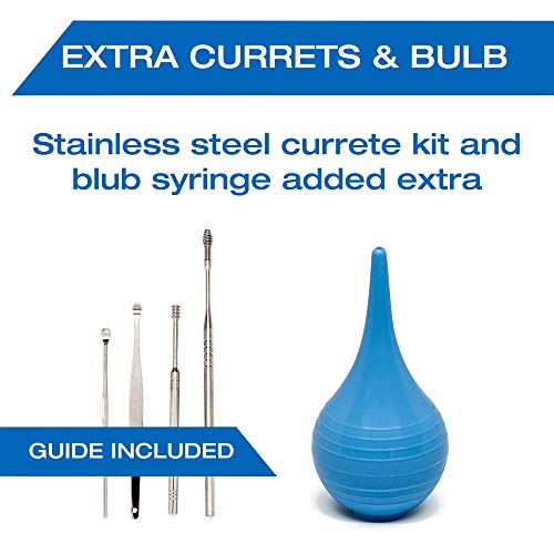 Tilcare Kit Limpiador de oídos con Aspirador Electrico– Sistema de lavado de oídos– Kit de limpieza para oídos perfectos – Incluye Lavabo, Jeringa, Kit Curetas, Toalla y 30 Puntas Desechables