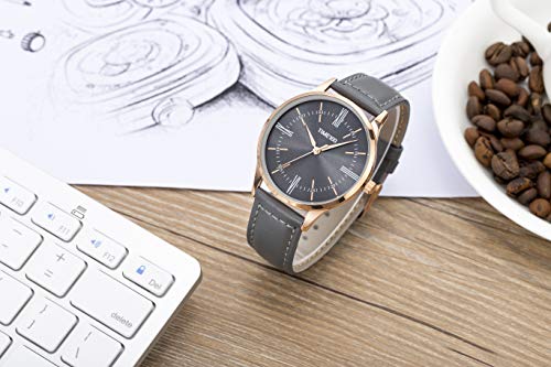 Time100 Reloj Cuarzo para Hombre de Deporte Moderno de número Romano con Diamante Correa de Piel W80226G (Gris)