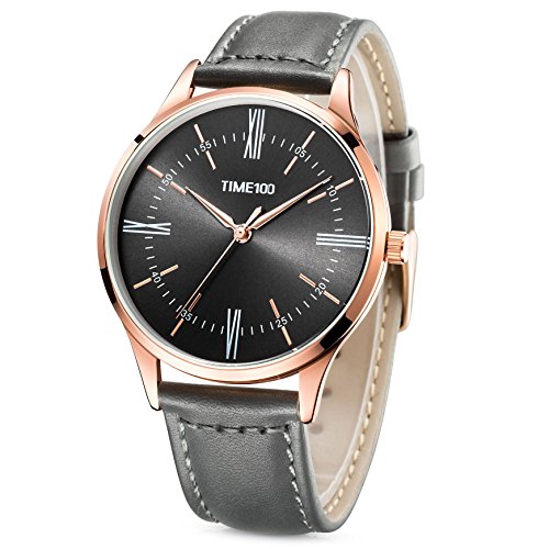 Time100 Reloj Cuarzo para Hombre de Deporte Moderno de número Romano con Diamante Correa de Piel W80226G (Gris)