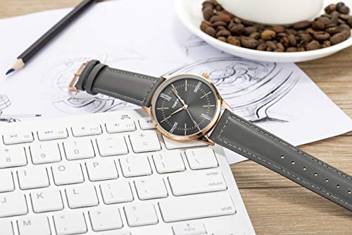 Time100 Reloj Cuarzo para Hombre de Deporte Moderno de número Romano con Diamante Correa de Piel W80226G (Gris)