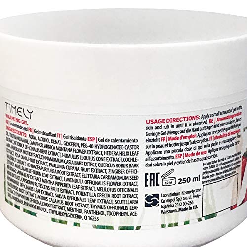 Timely - Gel efecto calor con alcanfor para el alivio muscular, 250 ml