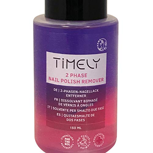 Timely - Quitaesmalte para uñas bifásico con fórmula reforzante, 150 ml