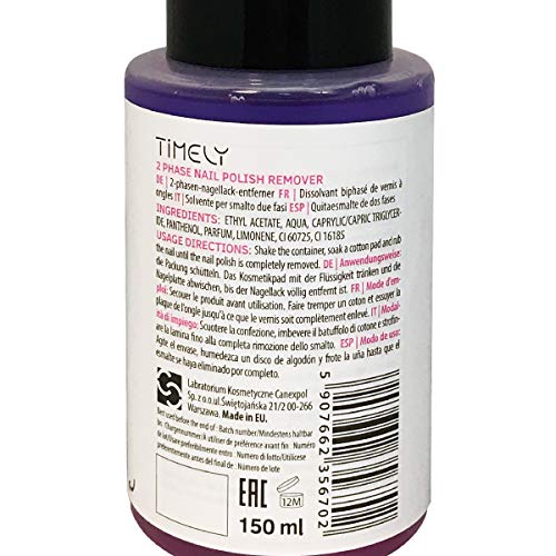Timely - Quitaesmalte para uñas bifásico con fórmula reforzante, 150 ml
