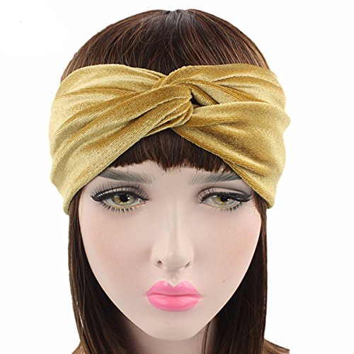 TININNA Turbante Hat Mujer, Diadema Turbante de Terciopelo Dorado Torsión Estampado Elástico Cinta Cabeza para Yoga Gimnasio-Oro